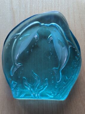 Wyland "Two Dolphins Kissing"  Glass Art - Decorative Home Accent